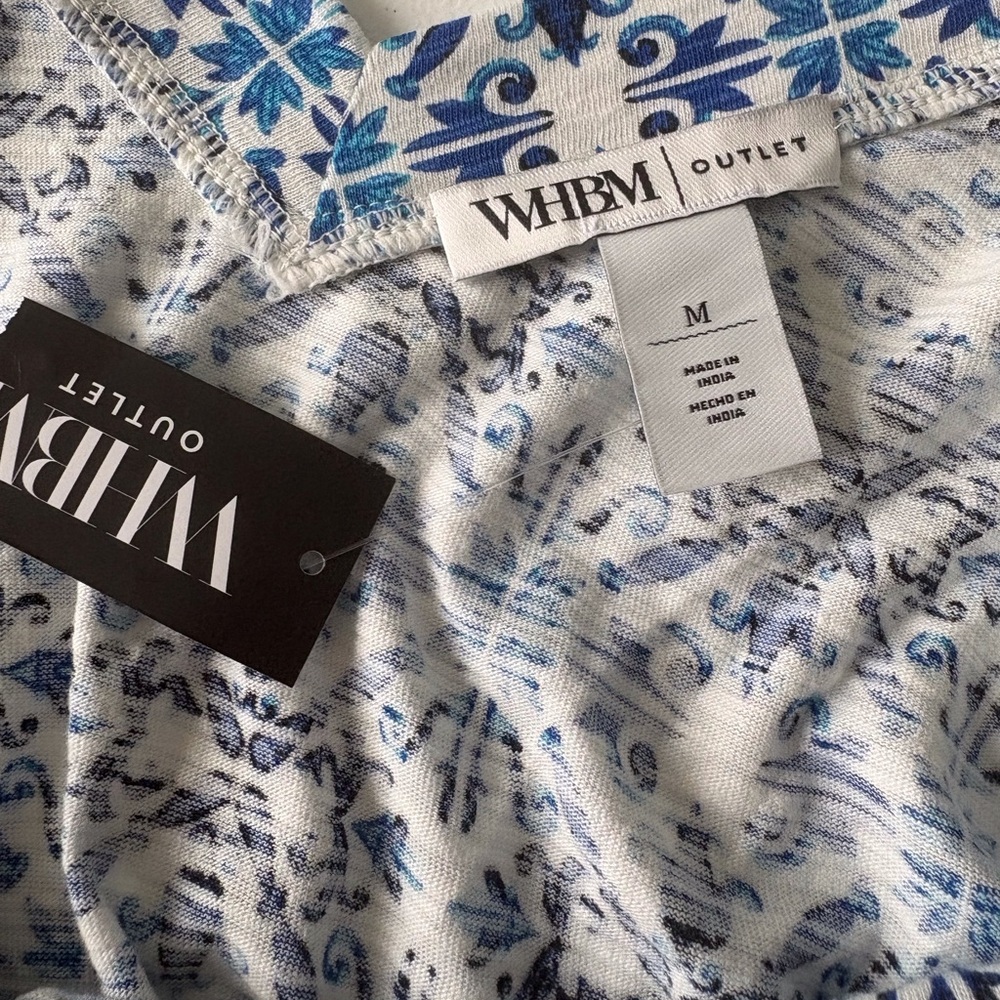 White House Black Market Medium V Neck Tank Top Blue & White cotton Blend Casual - Picture 2 of 10